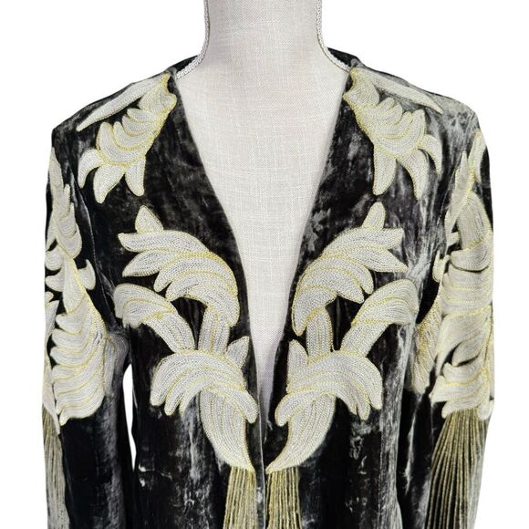 RARE Chasing Unicorns Movin’ Moving On Up Silk Velvet Jacket Olive Green Large - Picture 6 of 14